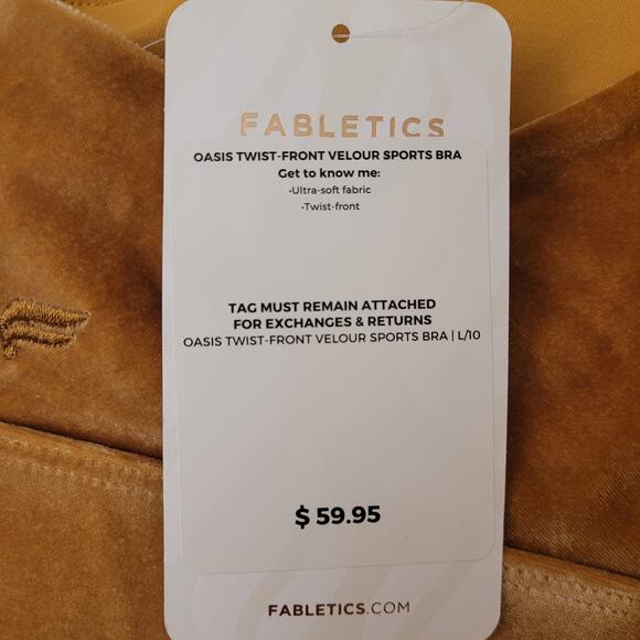 Fabletics Oasis Twist Front Gold Velour Twist Sports Bra L Luxe Activewear Top - Picture 5 of 7